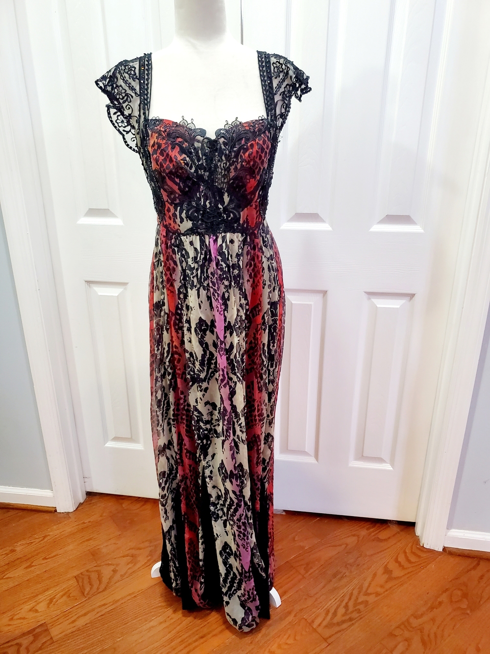 Free People Lace Maxi Dress Boho Open Back Festival Whimsigoth Fairy Size 8 - Picture 2 of 15